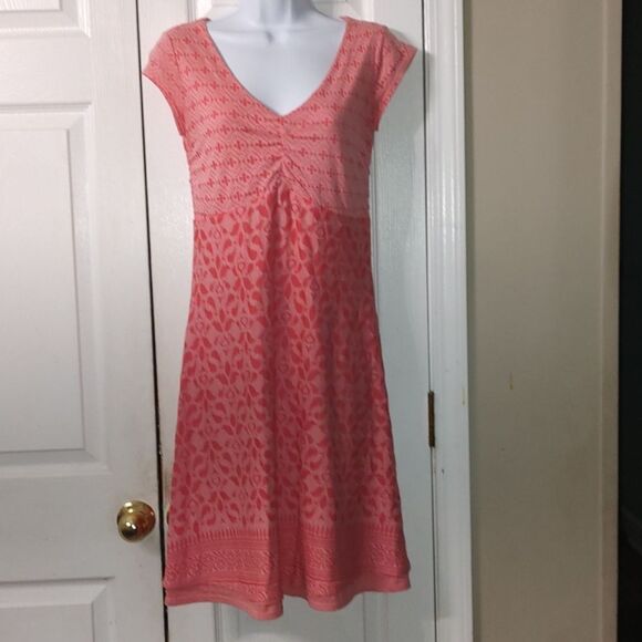 Athleta Dhara coral 2 print double layer dress  Sz XS - Picture 1 of 5